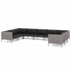 Set mobilier de grădină cu perne 9 piese gri închis poliratan