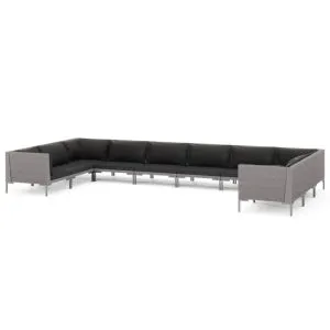 Set mobilier de grădină cu perne,10 piese,gri închis, poliratan