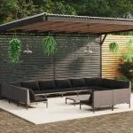 Set mobilier de grădină cu perne 13 piese gri închis poliratan