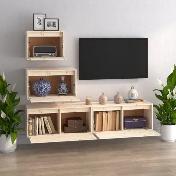 Comode TV, 4 buc., lemn masiv de pin