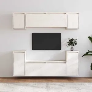 Comode TV, 6 buc., alb, lemn masiv de pin