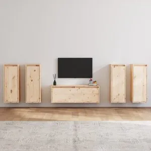 Comode TV, 5 buc., lemn masiv de pin