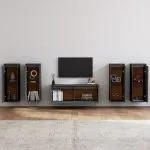 Comode TV, 5 buc., gri, lemn masiv de pin