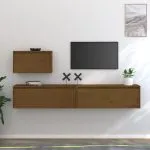 Comode TV, maro miere, 3 buc., lemn masiv de pin