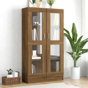 Dulap vitrină, stejar maro, 82,5×30,5×150 cm, lemn prelucrat