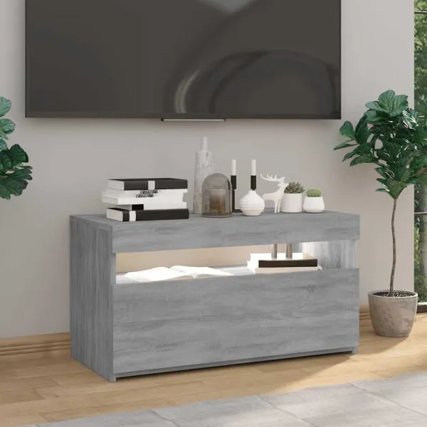 Comodă TV cu lumini LED, sonoma gri, 75x35x40 cm