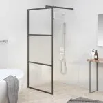Perete cabină duș walk-in negru 90×195 cm sticlă ESG semi-mată
