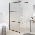 Perete cabină duș walk-in negru 100×195 cm sticlă ESG semi-mată