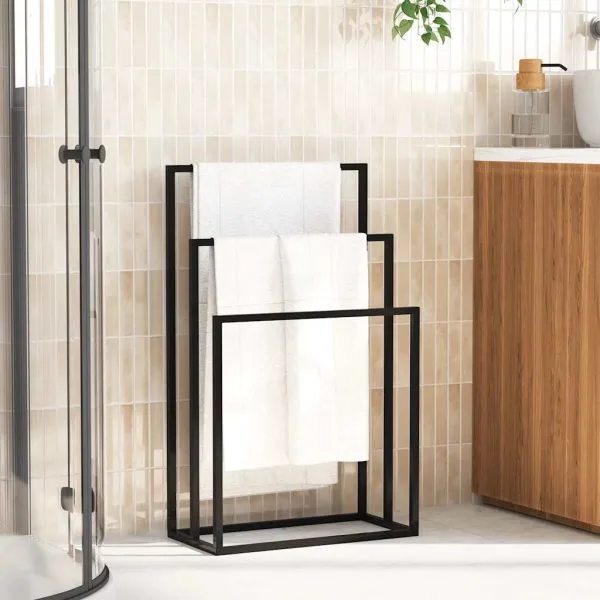 Suport de prosoape autonom, negru, 48x24x79 cm, fier