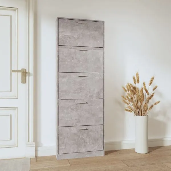 Pantofar, gri beton, 59x17x169 cm, lemn compozit