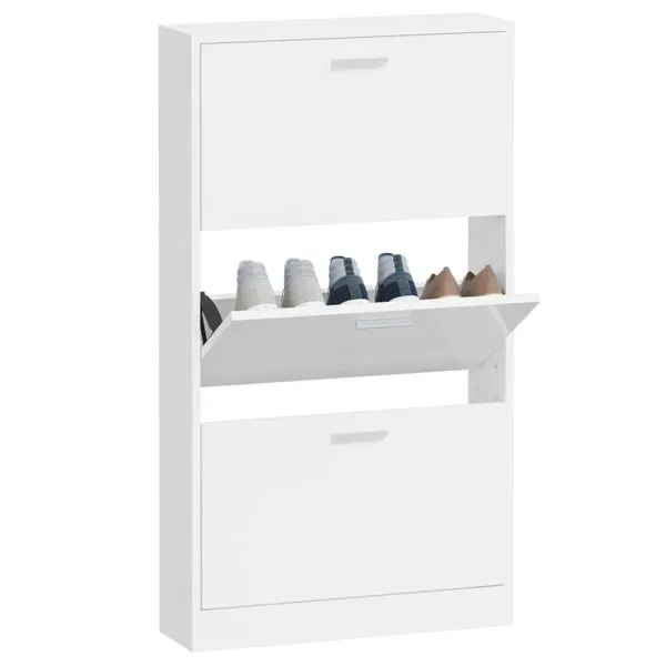 Pantofar, alb extralucios, 59x17x108 cm, lemn compozit