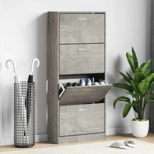 Pantofar, gri beton, 63x24x147 cm, lemn compozit