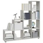Bibliotecă în trepte, gri beton, 142 cm, lemn compozit