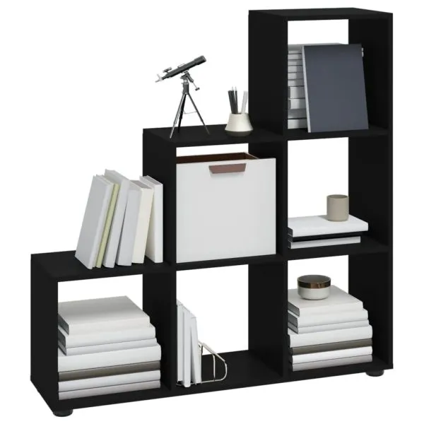Bibliotecă în trepte, negru, 107 cm, lemn compozit