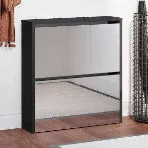 Pantofar cu oglindă, 2 niveluri, negru, 63x17x67 cm