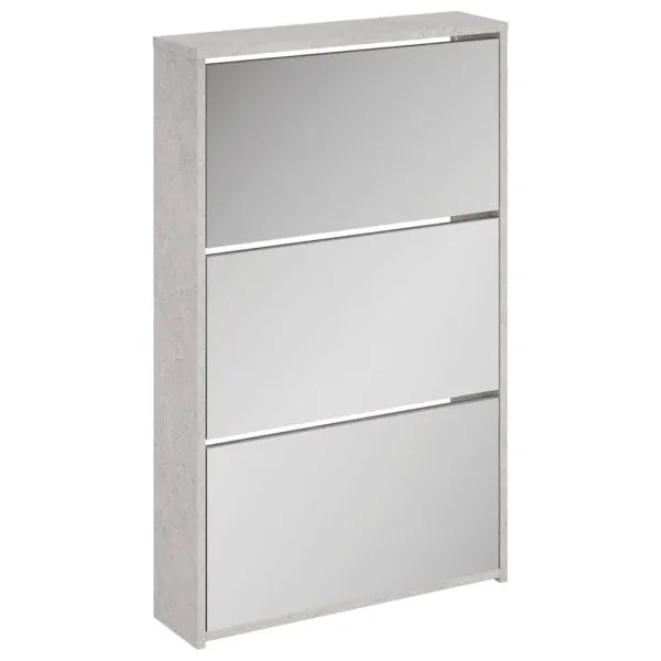 Pantofar cu oglindă, 3 niveluri, gri beton, 63x17x102,5 cm