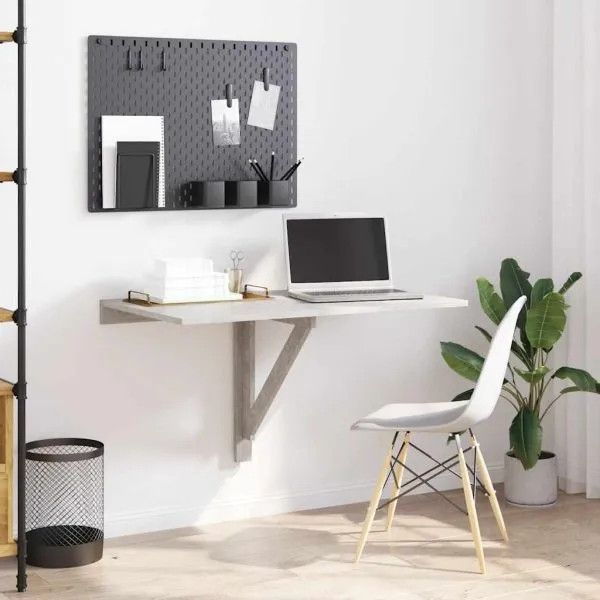 Masă de perete pliantă, gri beton, 100x60x56 cm, lemn compozit