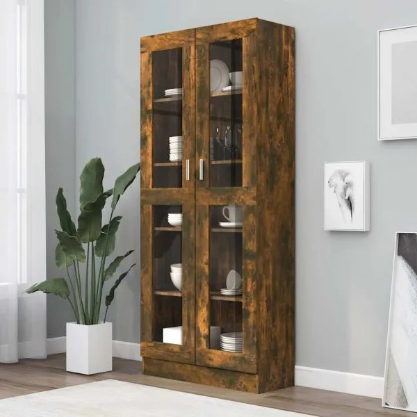 Dulap vitrină stejar fumuriu 82,5×30,5×185,5 cm lemn prelucrat