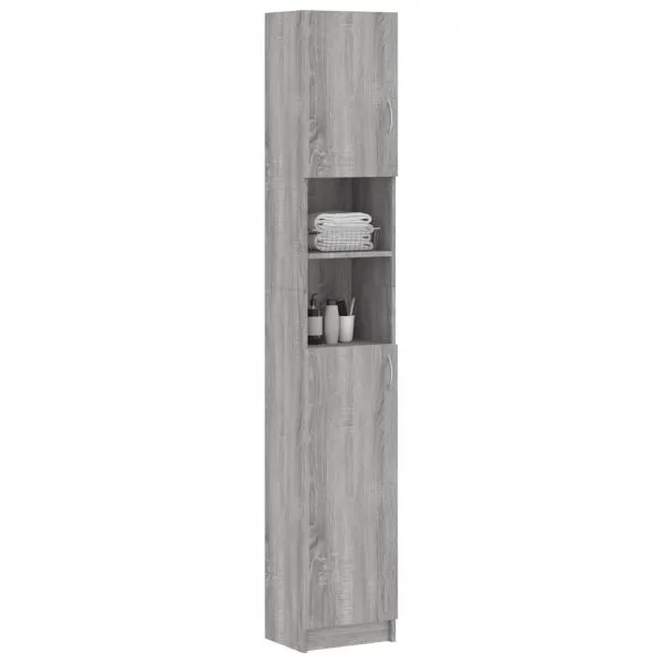 Dulap de baie, gri sonoma, 32×25,5×190 cm, lemn prelucrat