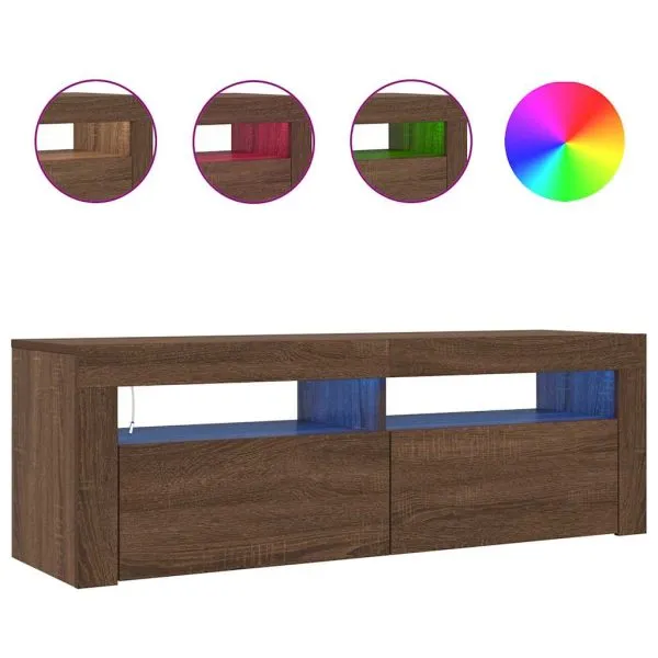Comodă TV cu lumini LED, stejar maro, 120x35x40 cm