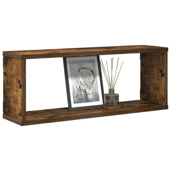 Rafturi de perete cub, 4 buc., stejar fumuriu 60x15x23 cm, lemn