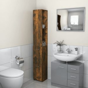 Dulap de baie, stejar afumat, 25×26,5×170 cm, lemn prelucrat