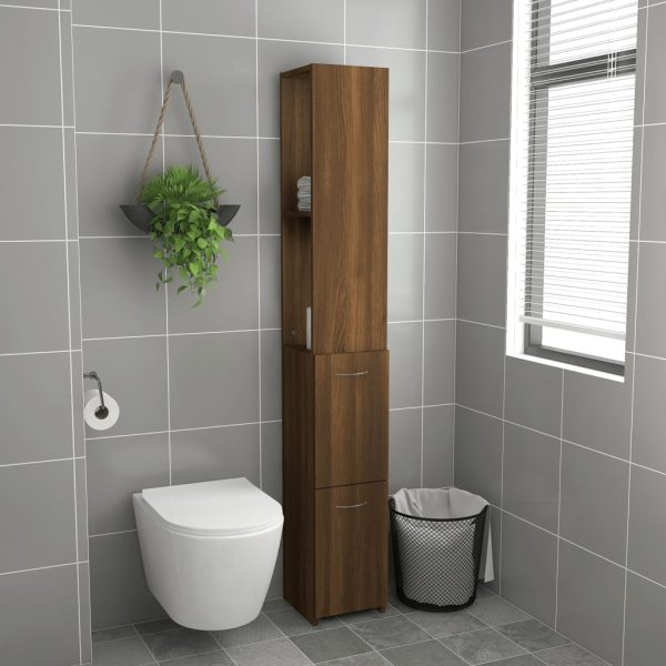 Dulap de baie, stejar maro, 25×26,5×170 cm, lemn prelucrat