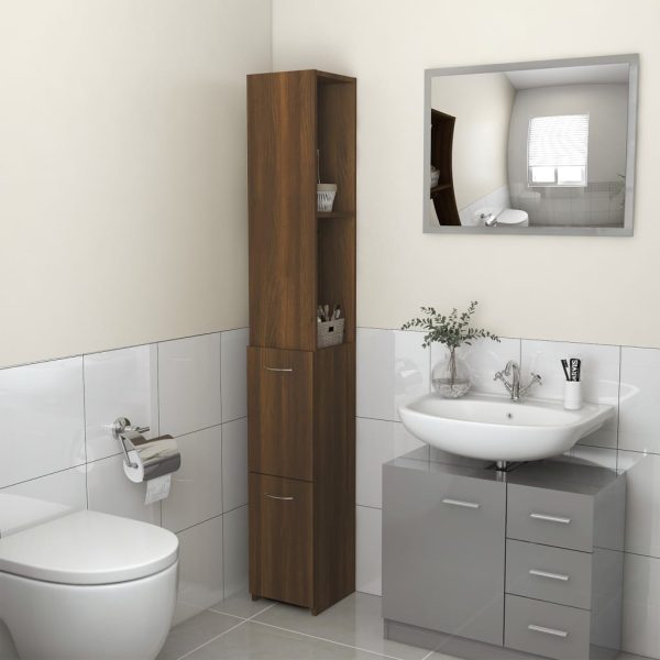 Dulap de baie, stejar maro, 25×26,5×170 cm, lemn prelucrat