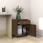 Dulap cu roți, stejar maro, 45x38x54 cm, lemn prelucrat