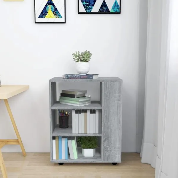 Dulap cu roți, gri sonoma, 60x35x75 cm, lemn prelucrat