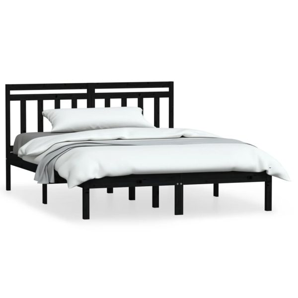Cadru pat, negru, 140×190 cm, lemn masiv de pin