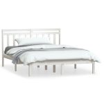 Cadru pat, alb, 140×200 cm, lemn masiv de pin