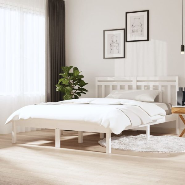 Cadru pat, alb, 140×200 cm, lemn masiv de pin