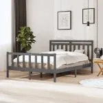 Cadru de pat King Size, 150×200 cm, gri, lemn masiv