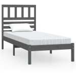 Cadru de pat Single, gri, 90×190 cm, lemn masiv de pin