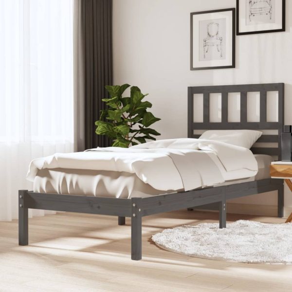 Cadru de pat Single, gri, 90×190 cm, lemn masiv de pin