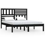 Cadru de pat, negru, 140×190 cm, lemn masiv de pin