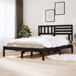 Cadru de pat, negru, 140×190 cm, lemn masiv de pin