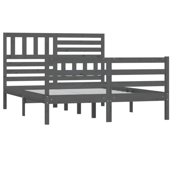 Cadru de pat, gri, 140×190 cm, lemn masiv