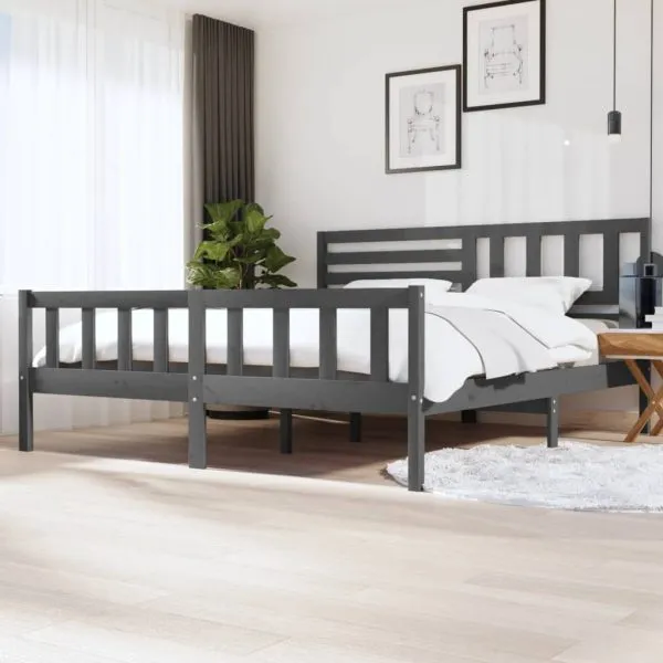 Cadru de pat, gri, 200×200 cm, lemn masiv