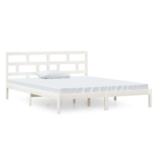 Cadru de pat mic dublu, alb, 120×190 cm, lemn masiv