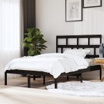 Cadru de pat King Size, negru, 150×200 cm, lemn masiv