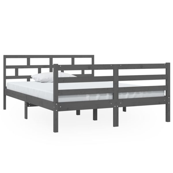Cadru de pat, gri, 140×190 cm, lemn masiv de pin