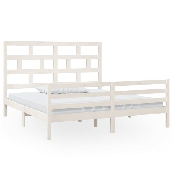 Cadru de pat Super King, alb, 180×200 cm, lemn masiv
