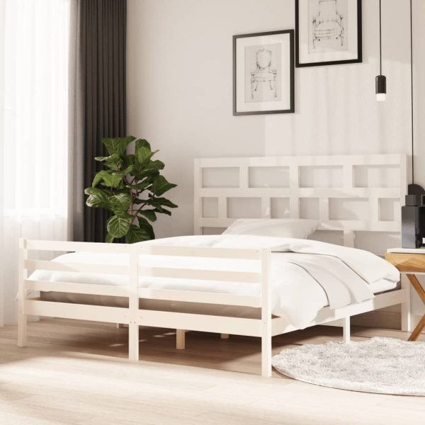 Cadru de pat Super King, alb, 180×200 cm, lemn masiv