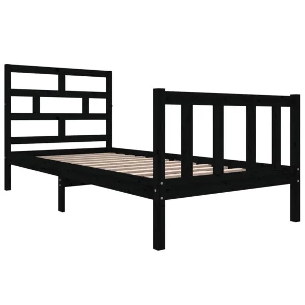 Cadru de pat single, negru, 90×190 cm, lemn masiv de pin