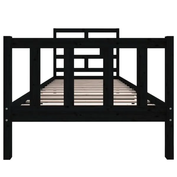 Cadru de pat single, negru, 90×190 cm, lemn masiv de pin