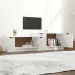 Comodă TV, alb extralucios, 158,5x36x45 cm lemn prelucrat