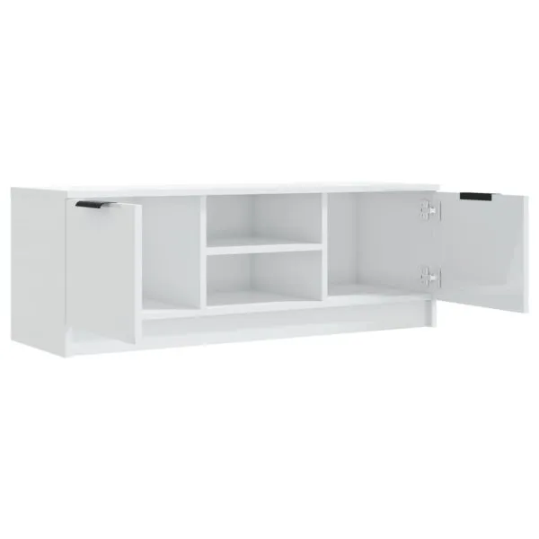 Comodă TV, alb extralucios, 102x35x36,5 cm, lemn prelucrat