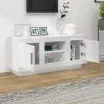 Comodă TV, alb extralucios, 102x35x45 cm, lemn prelucrat